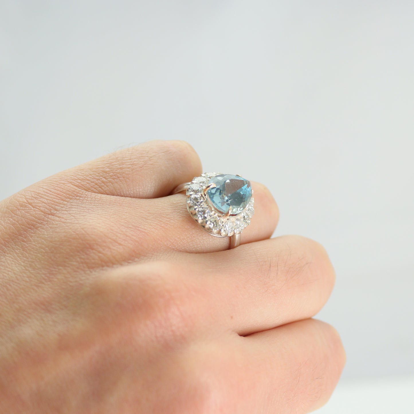 Vintage 1940s Aquamarine and Diamond Cluster Ring