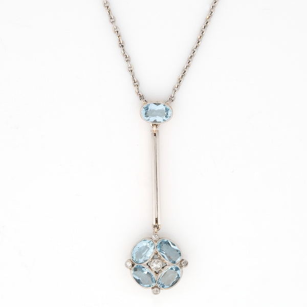 Art Deco 14ct Yellow Gold Aquamarine and Diamond Pendant - Friar House