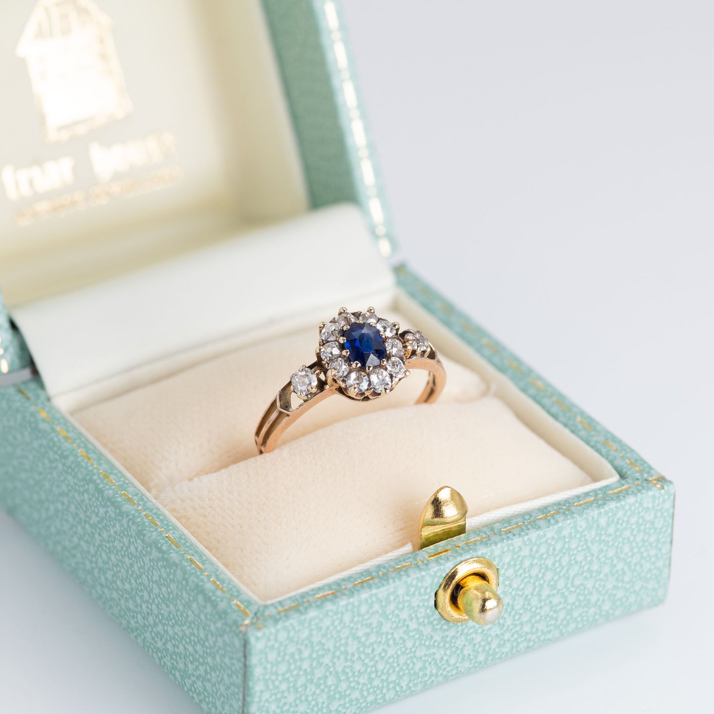 Art Deco 18ct Rose Gold Sapphire and Diamond Cluster Ring - Friar House