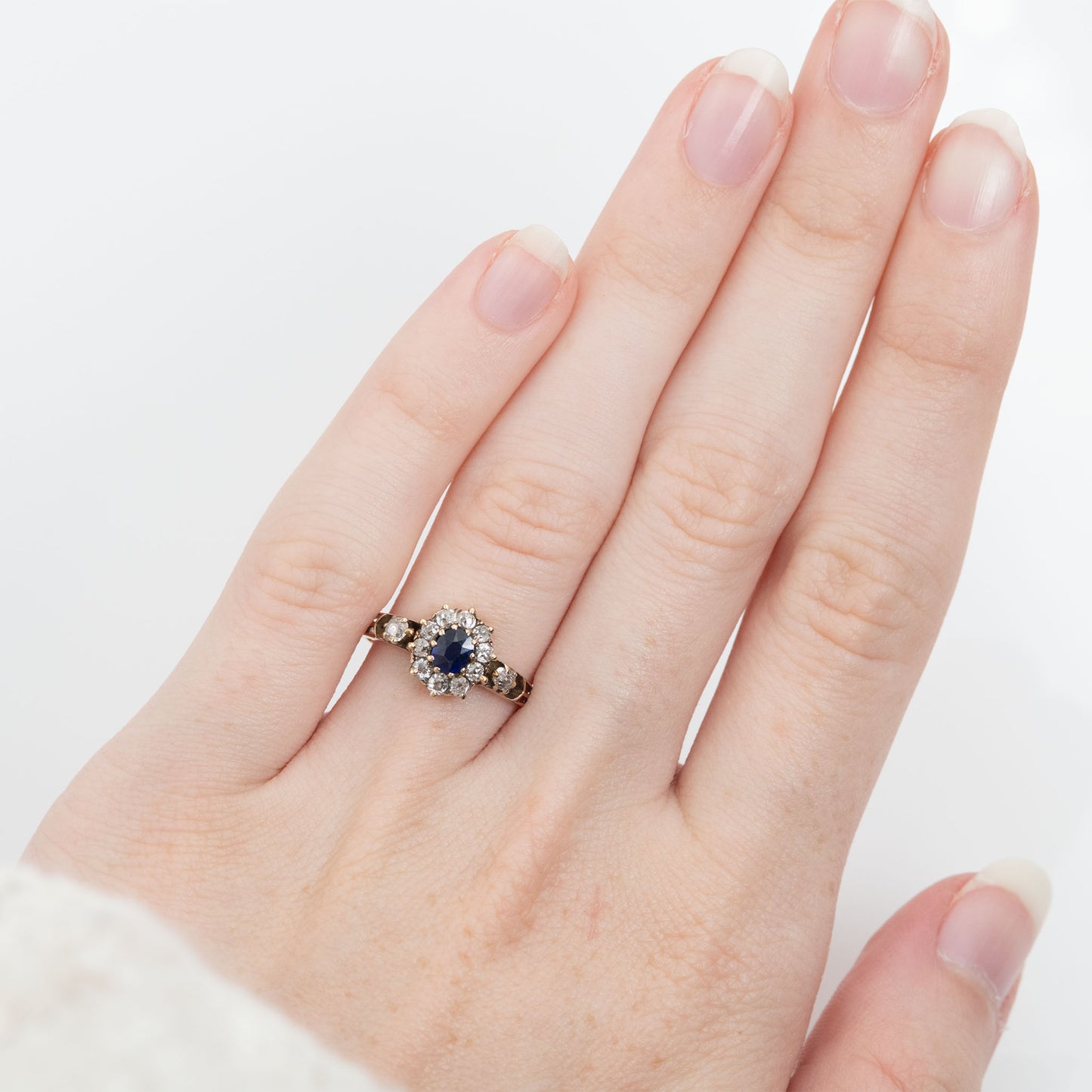Art Deco 18ct Rose Gold Sapphire and Diamond Cluster Ring - Friar House