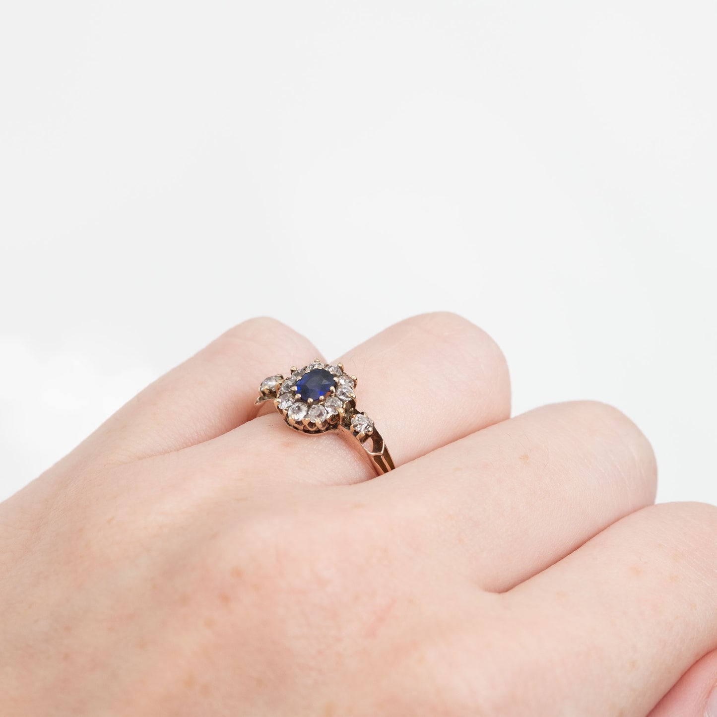 Art Deco 18ct Rose Gold Sapphire and Diamond Cluster Ring - Friar House