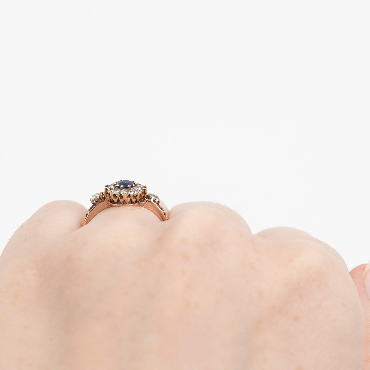 Art Deco 18ct Rose Gold Sapphire and Diamond Cluster Ring - Friar House