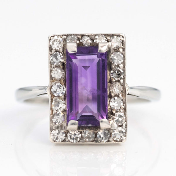 Art Deco 18ct White Gold Amethyst and Diamond Panel Ring - Friar House
