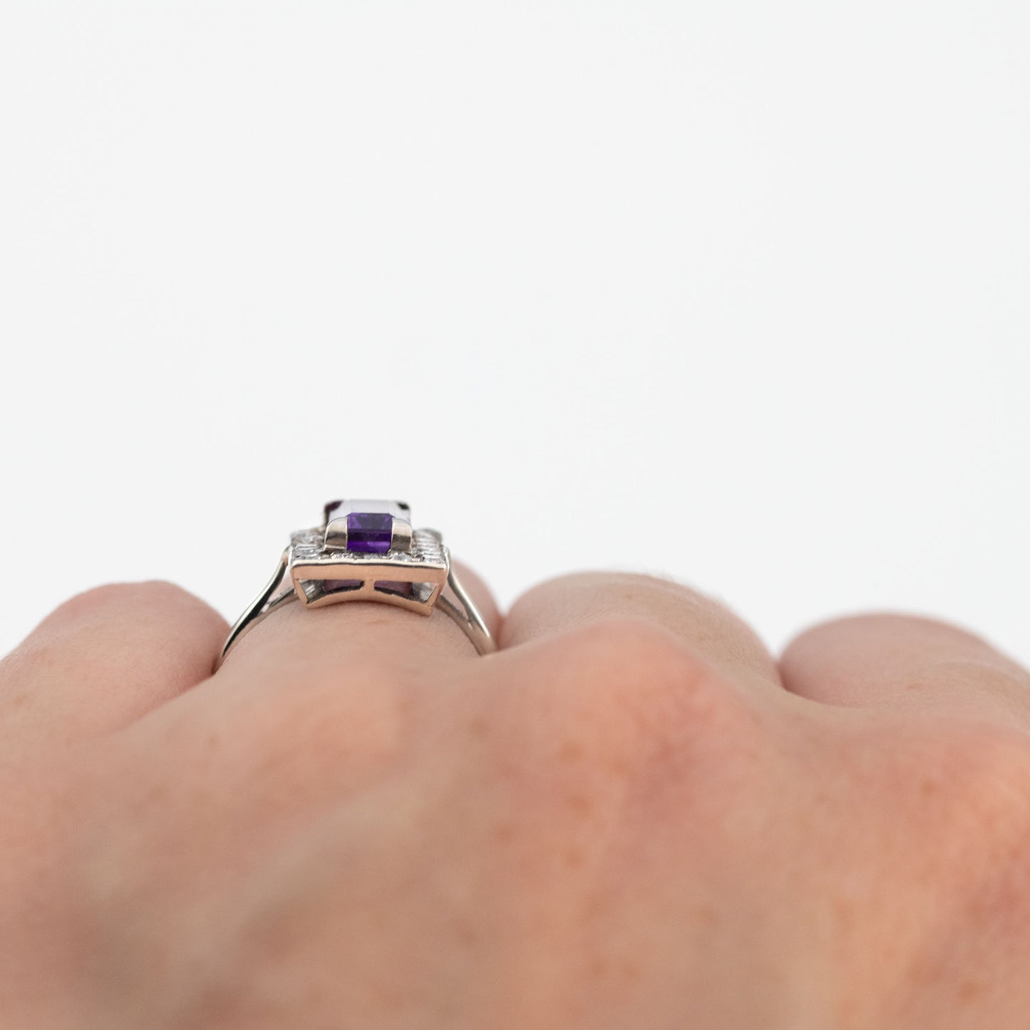 Art Deco 18ct White Gold Amethyst and Diamond Panel Ring-Friar House