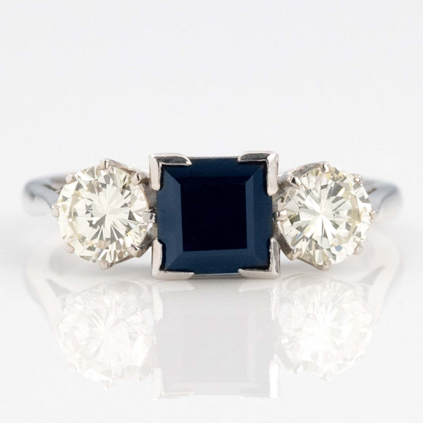Art Deco 18ct White Gold Sapphire and Diamond Three Stone Ring - Friar House