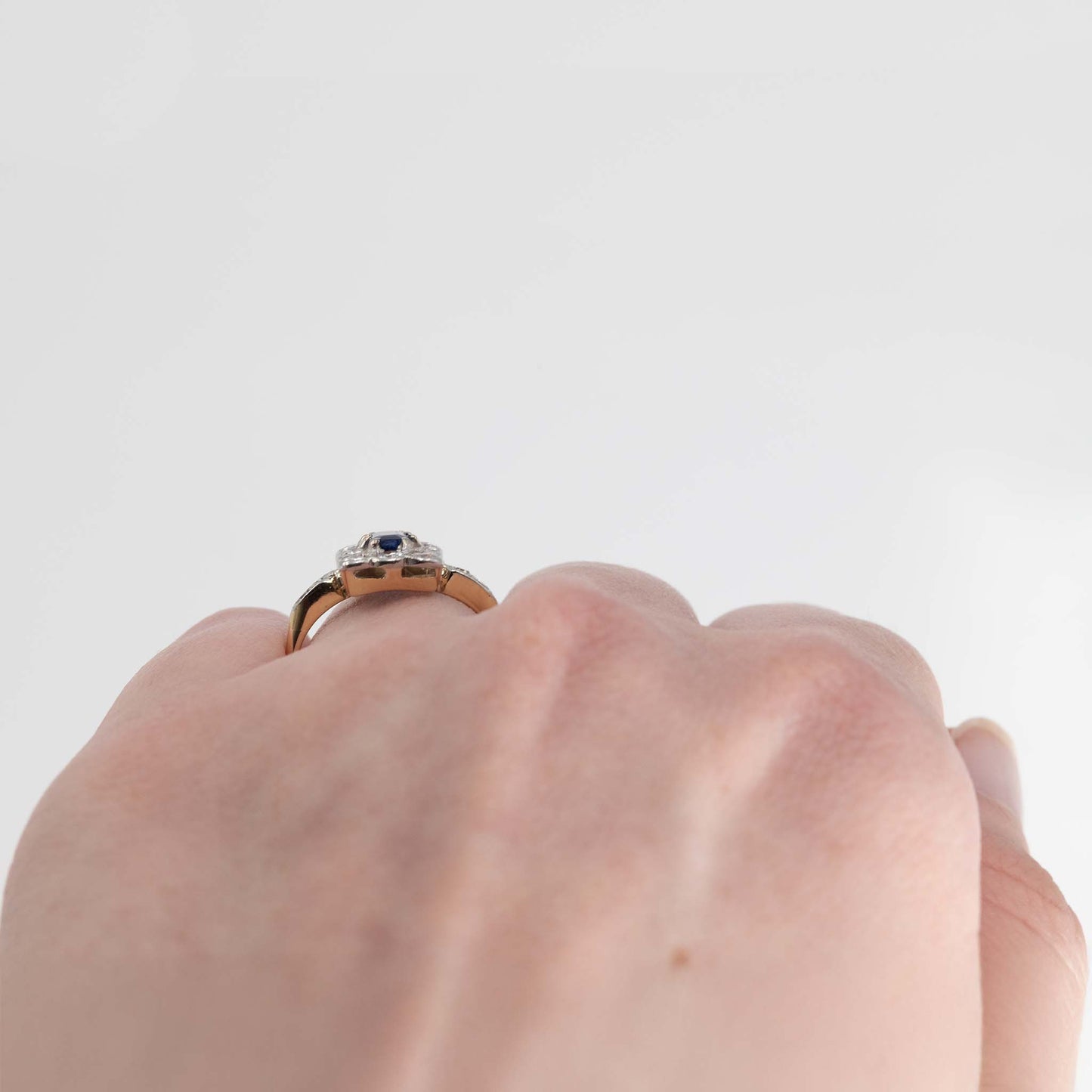 Art Deco 18ct Yellow Gold Sapphire and Diamond Cluster Ring - Friar House