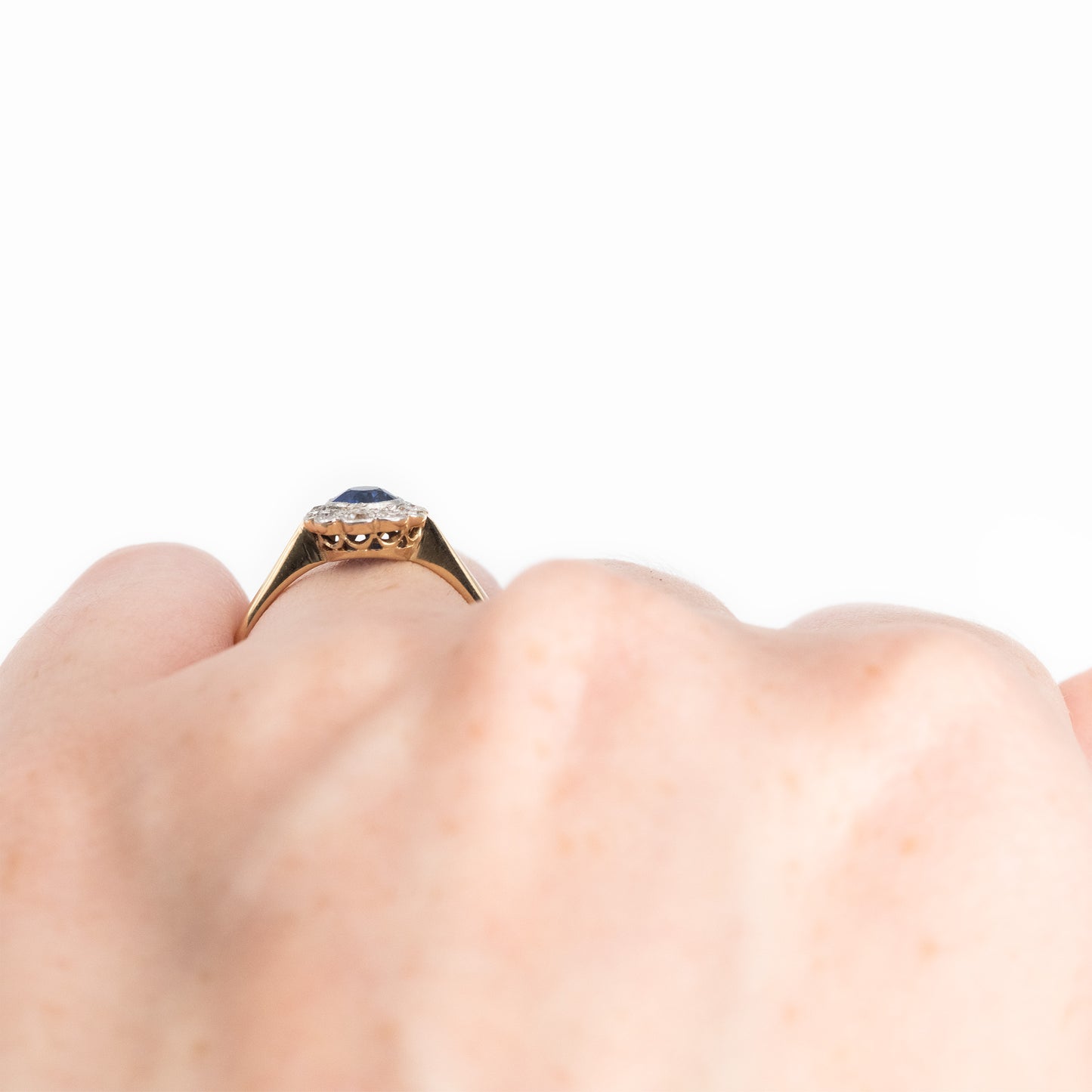 Art Deco 18ct Yellow Gold Sapphire and Diamond Daisy Cluster Ring - Friar House