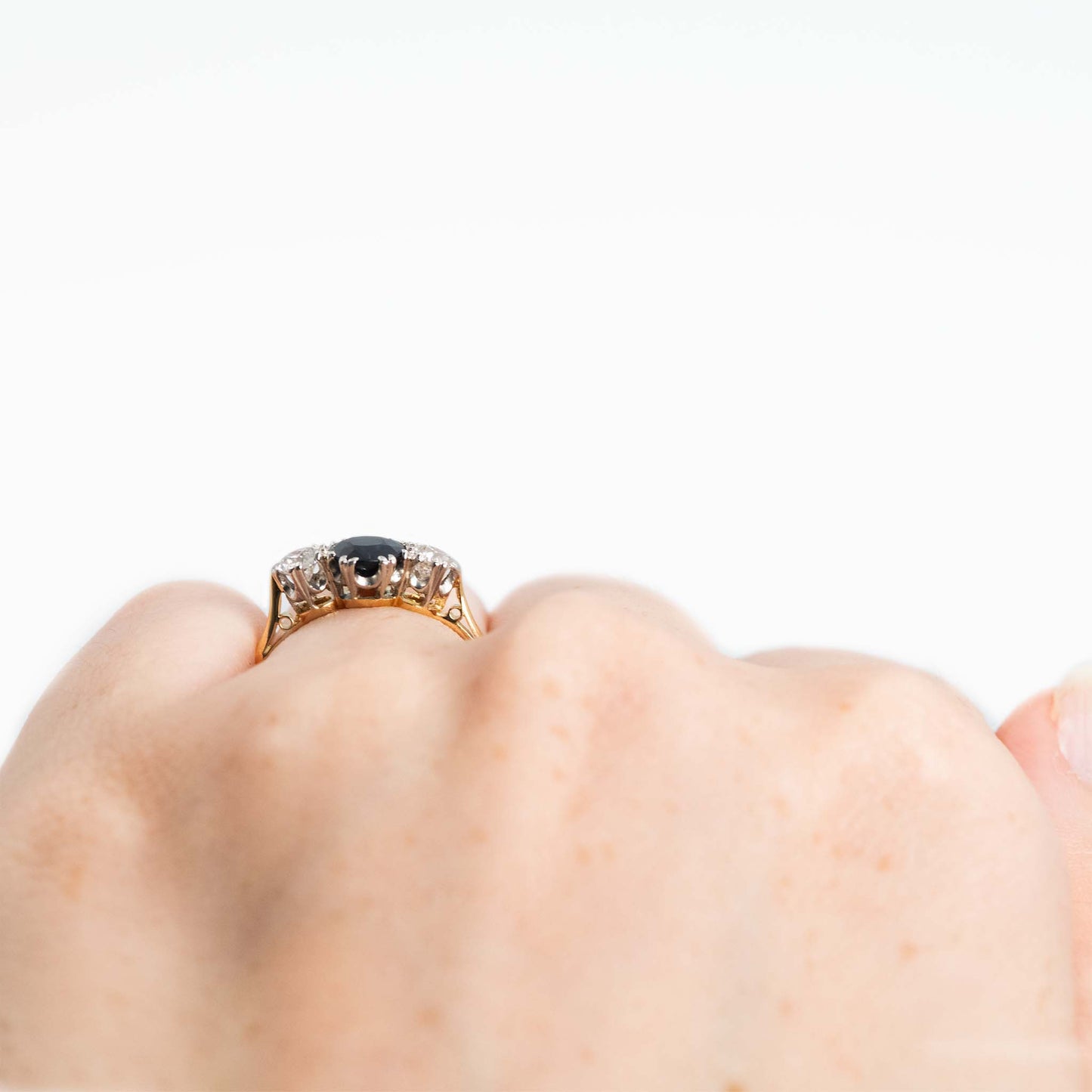 Art Deco 18ct Yellow Gold Sapphire and Diamond Three Stone Ring - Friar House