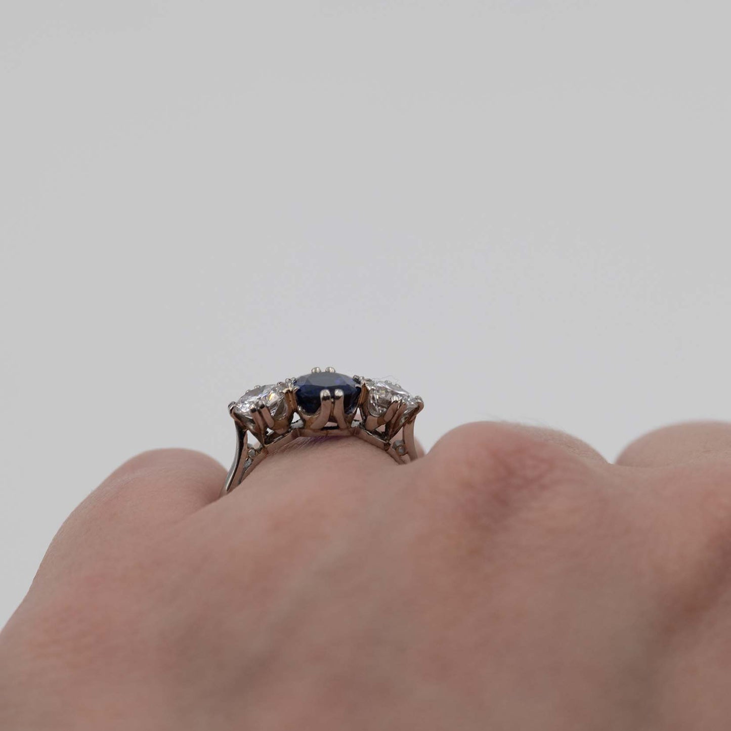 Art Deco Platinum 1.4 carat Sapphire and Diamond Three Stone Ring - Friar House