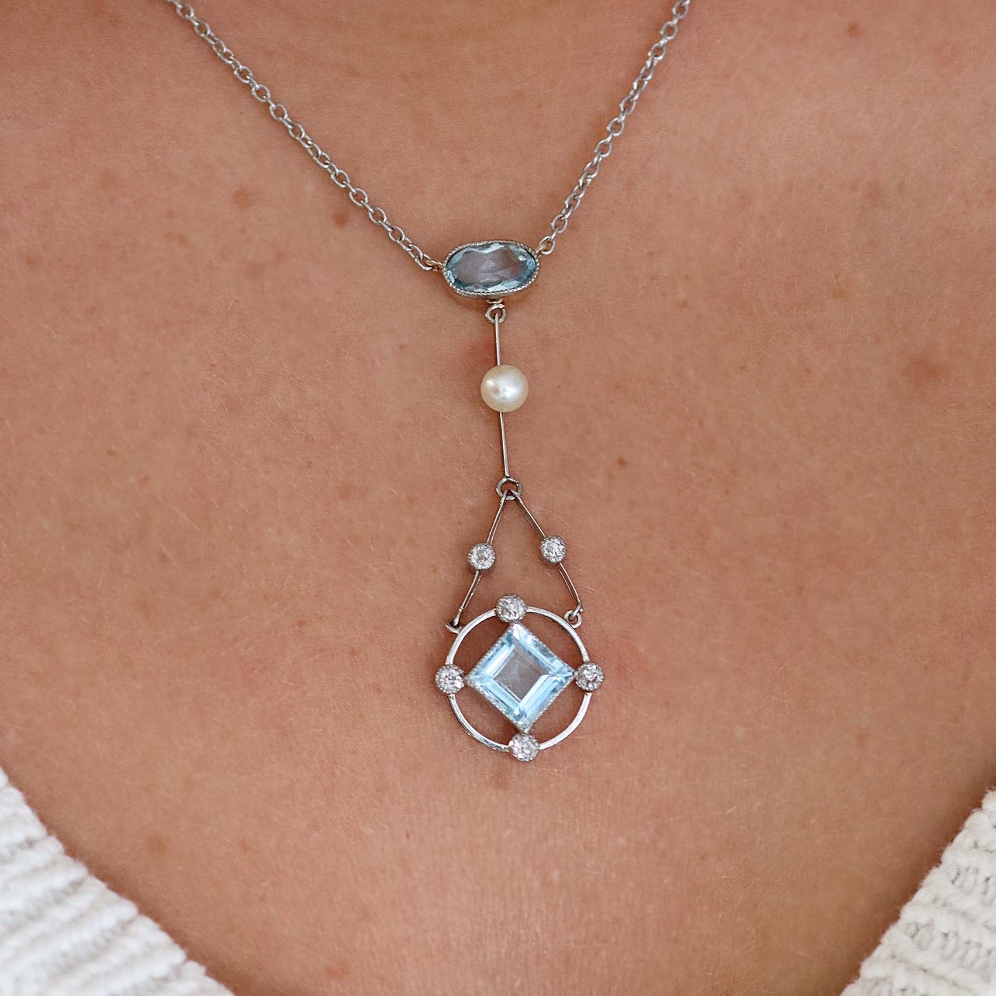 Art Deco Platinum Aquamarine and Diamond Pendant - Friar House