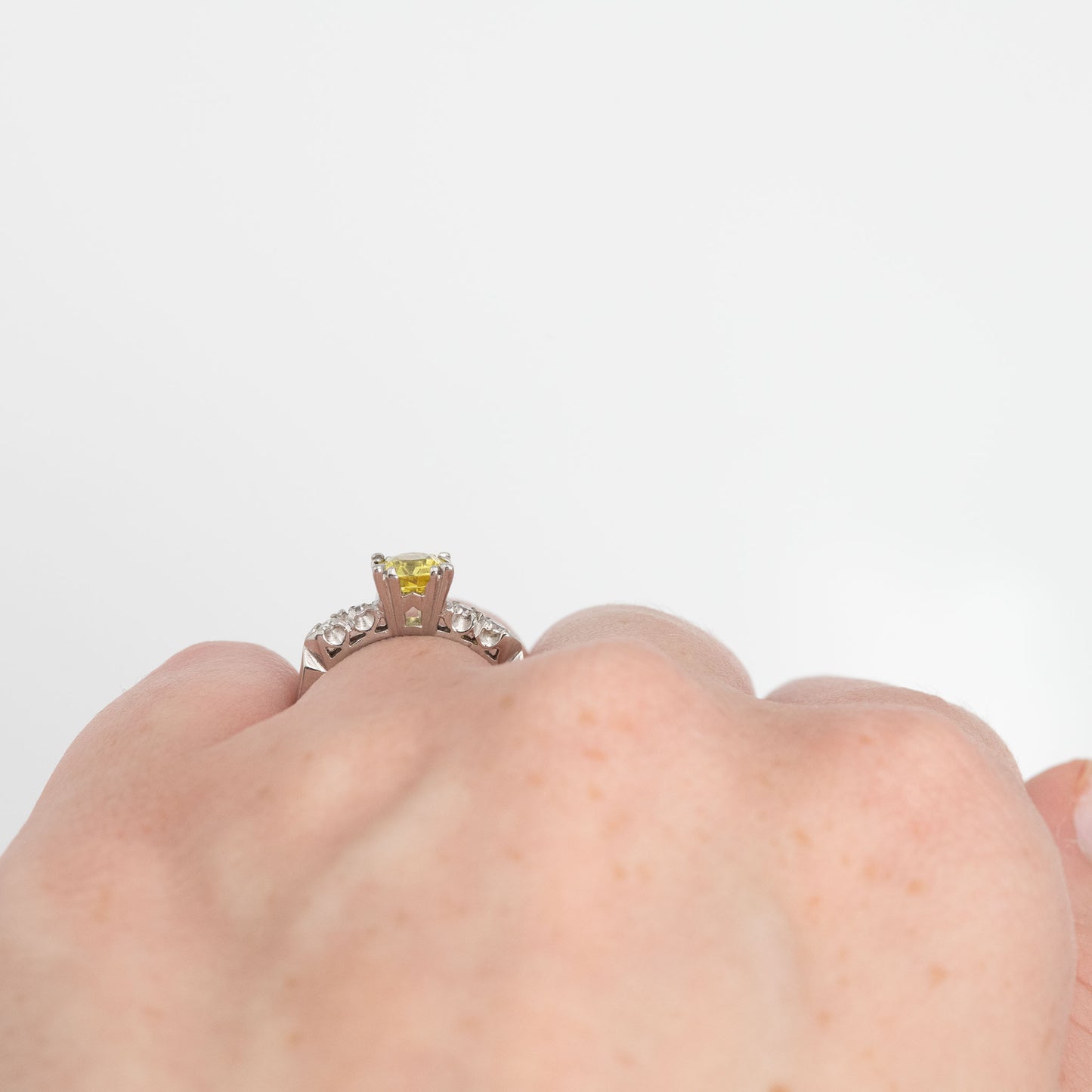 Art Deco Platinum Yellow Sapphire and Diamond Solitaire Ring - Friar House