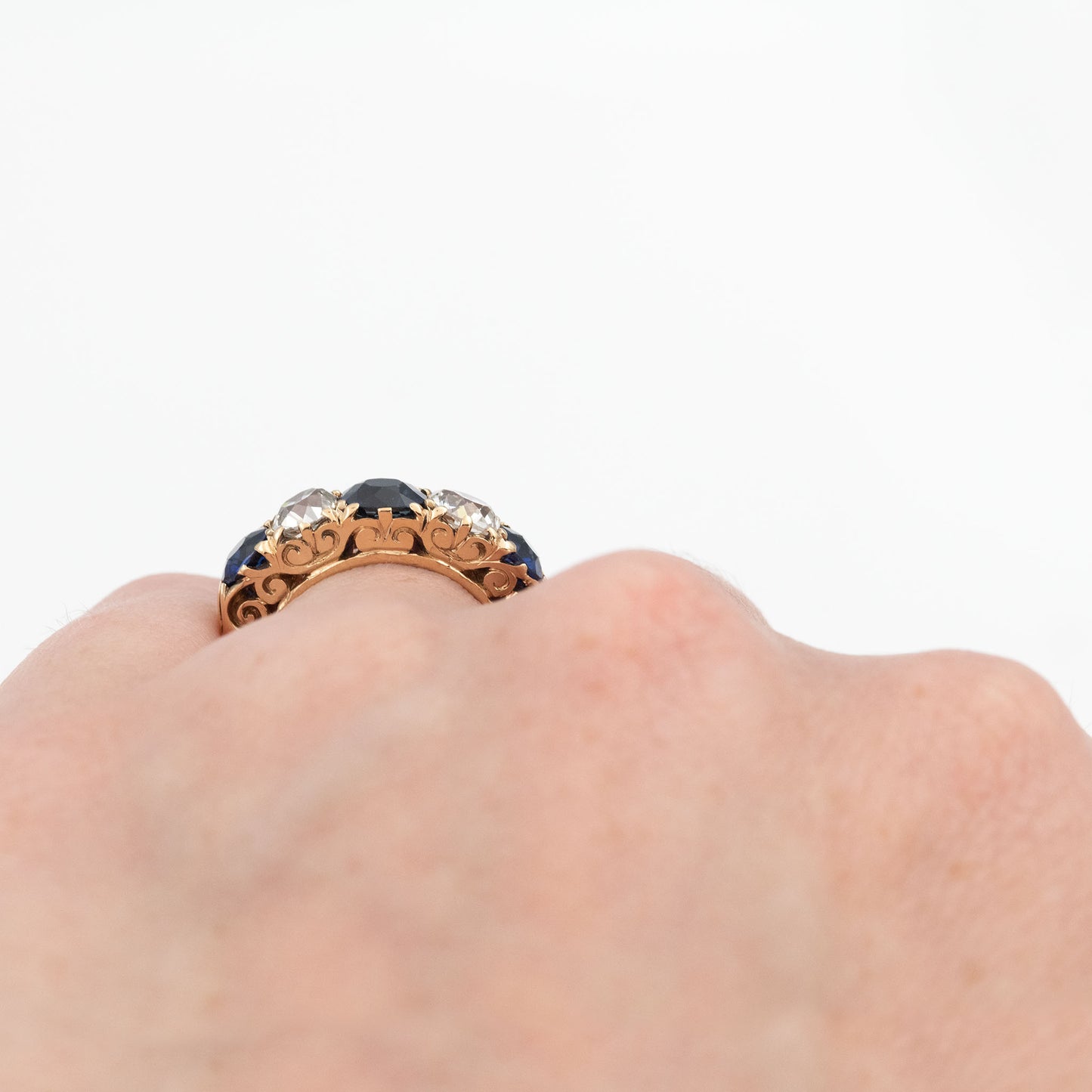 Victorian 18ct Yellow Gold Sapphire and Diamond Five Stone Ring