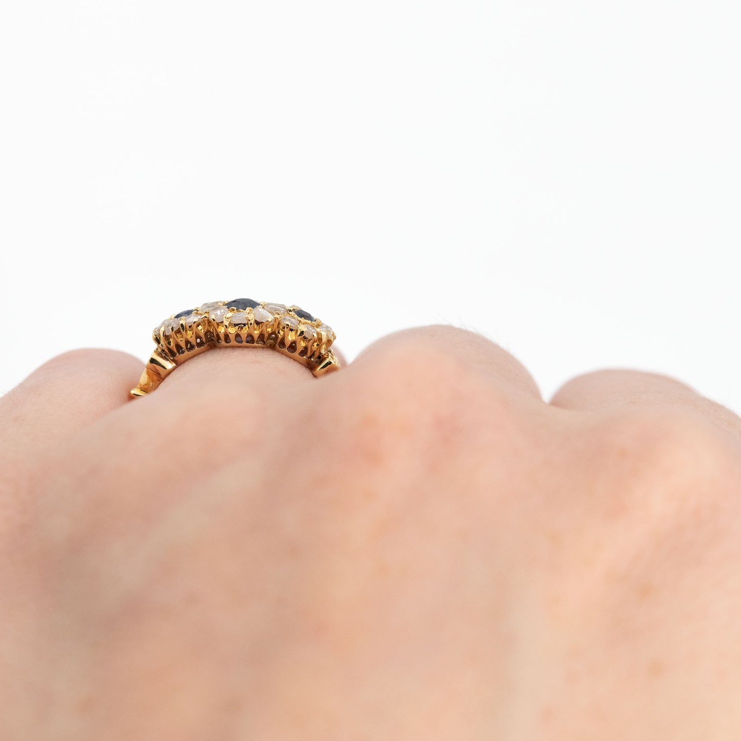 Victorian 18ct Yellow Gold Sapphire and Diamond Triple Cluster Ring - Friar House