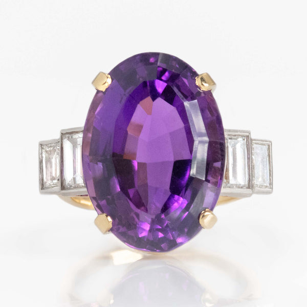 Vintage 18ct Yellow Gold 12 Carat Amethyst and Diamond Cocktail Ring - Friar House