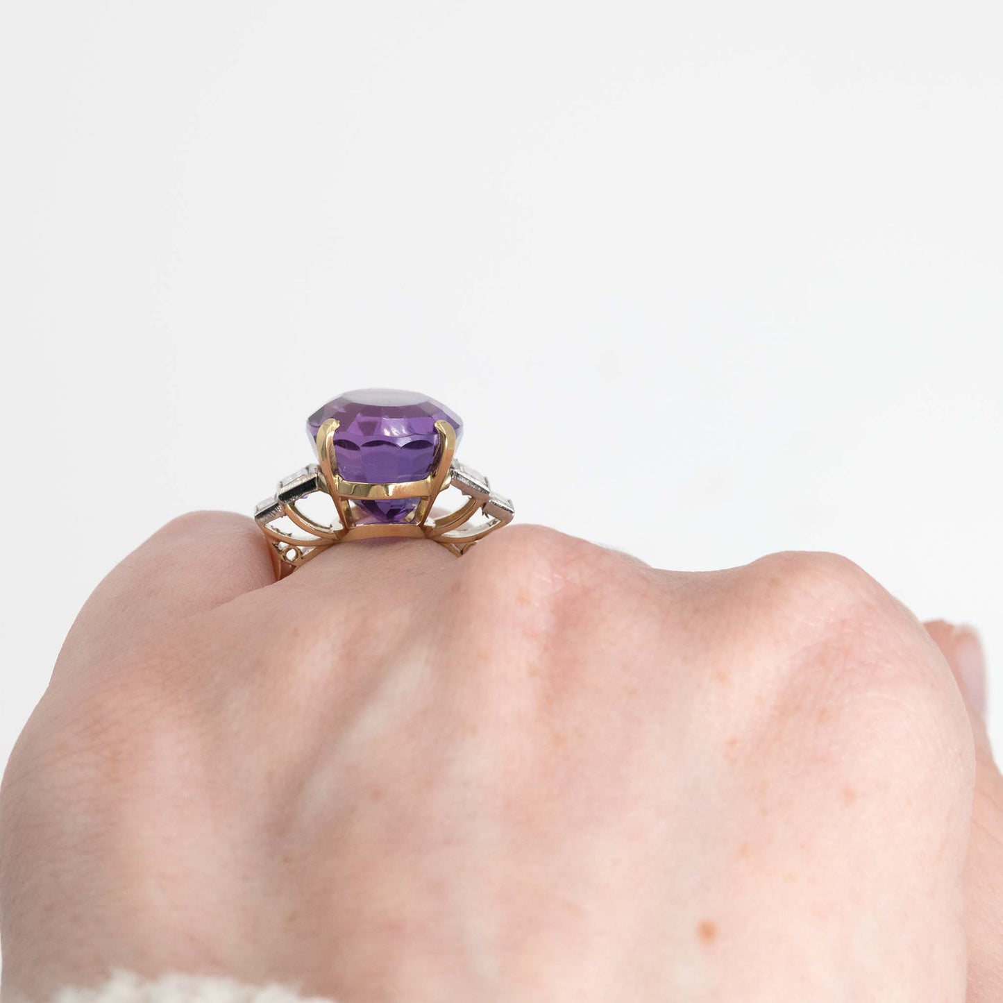 Vintage 18ct Yellow Gold 12 Carat Amethyst and Diamond Cocktail Ring - Friar House