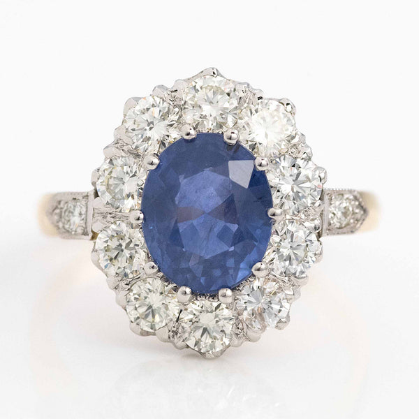 Vintage 18ct Yellow Gold 3.1 carat Sapphire and Diamond Cluster Ring - Friar House