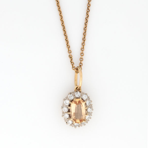 Vintage 18ct Yellow Gold Golden Topaz and Diamond Cluster Pendant - Friar House