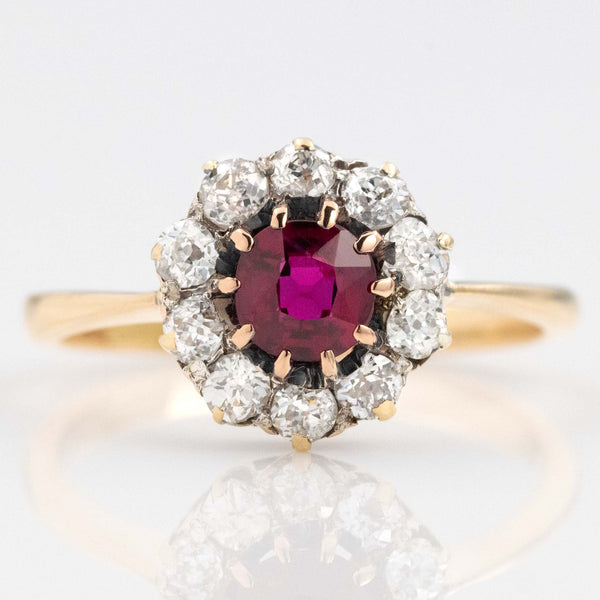 Vintage 18ct Yellow Gold Ruby and Diamond Cluster Ring - Friar House