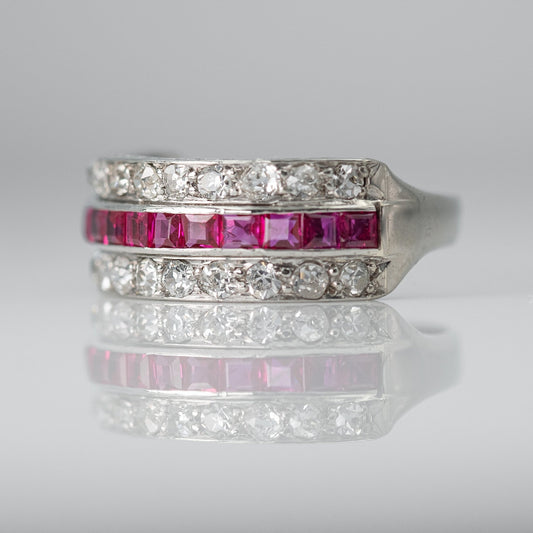 A Statement Ruby and Diamond Triple Row Ring - Friar House