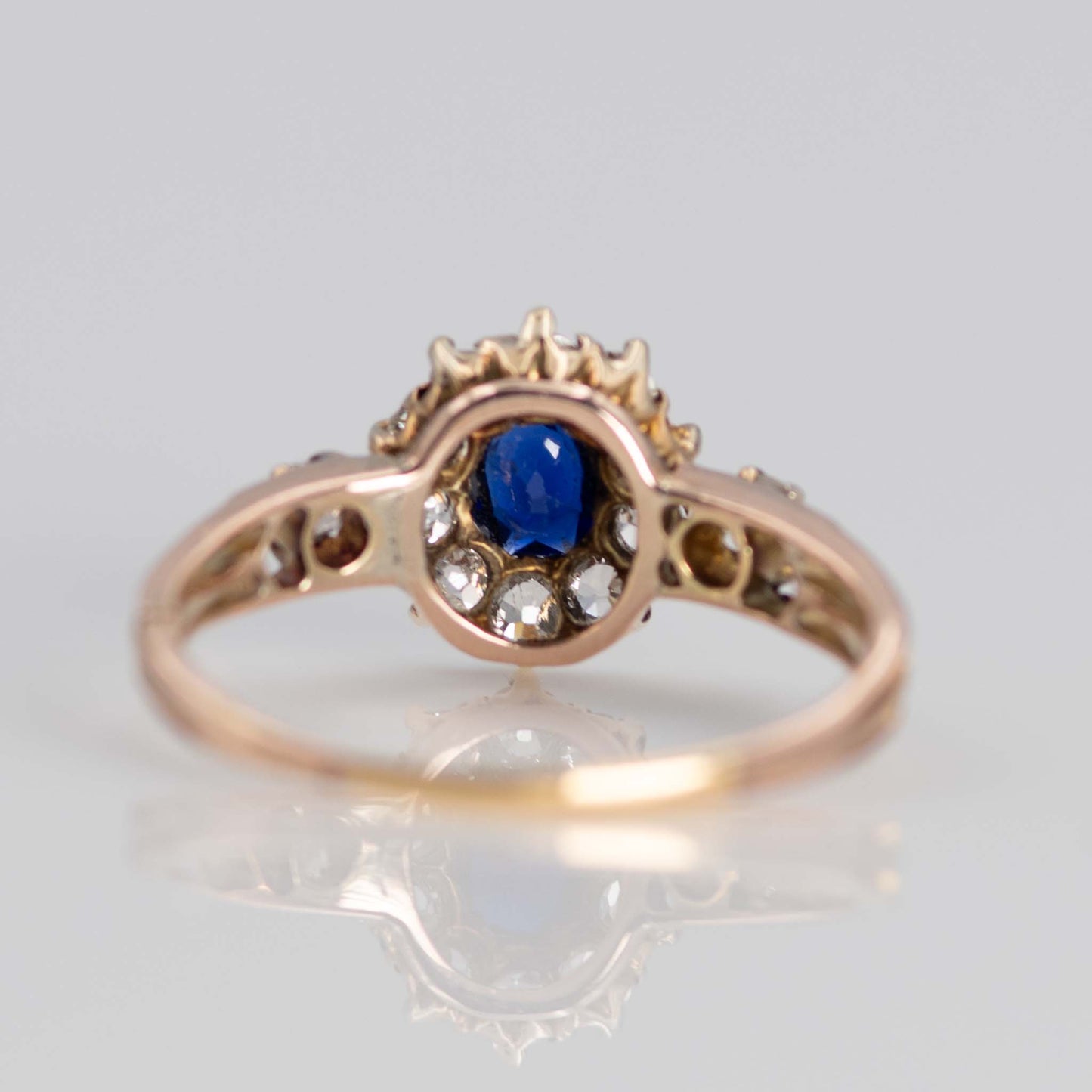 Art Deco 18ct Rose Gold Sapphire and Diamond Cluster Ring - Friar House