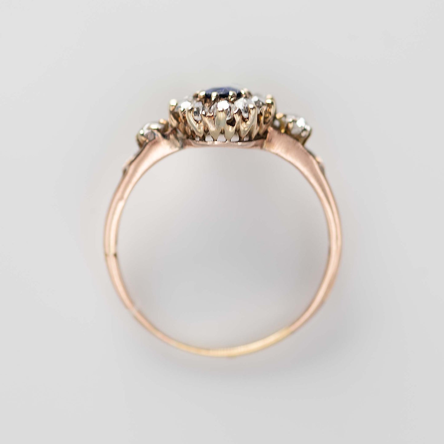 Art Deco 18ct Rose Gold Sapphire and Diamond Cluster Ring - Friar House