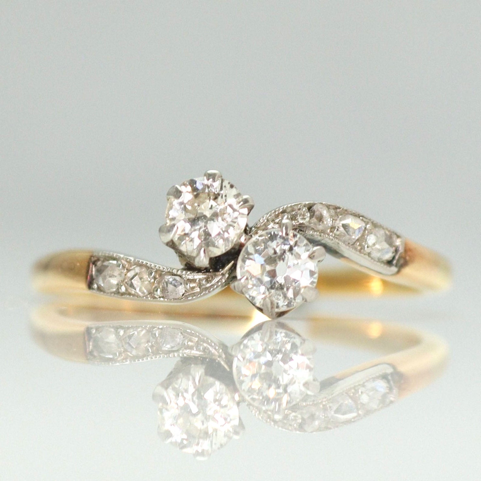Art Deco 18ct Yellow Gold Diamond Two Stone Twist Ring Friar House