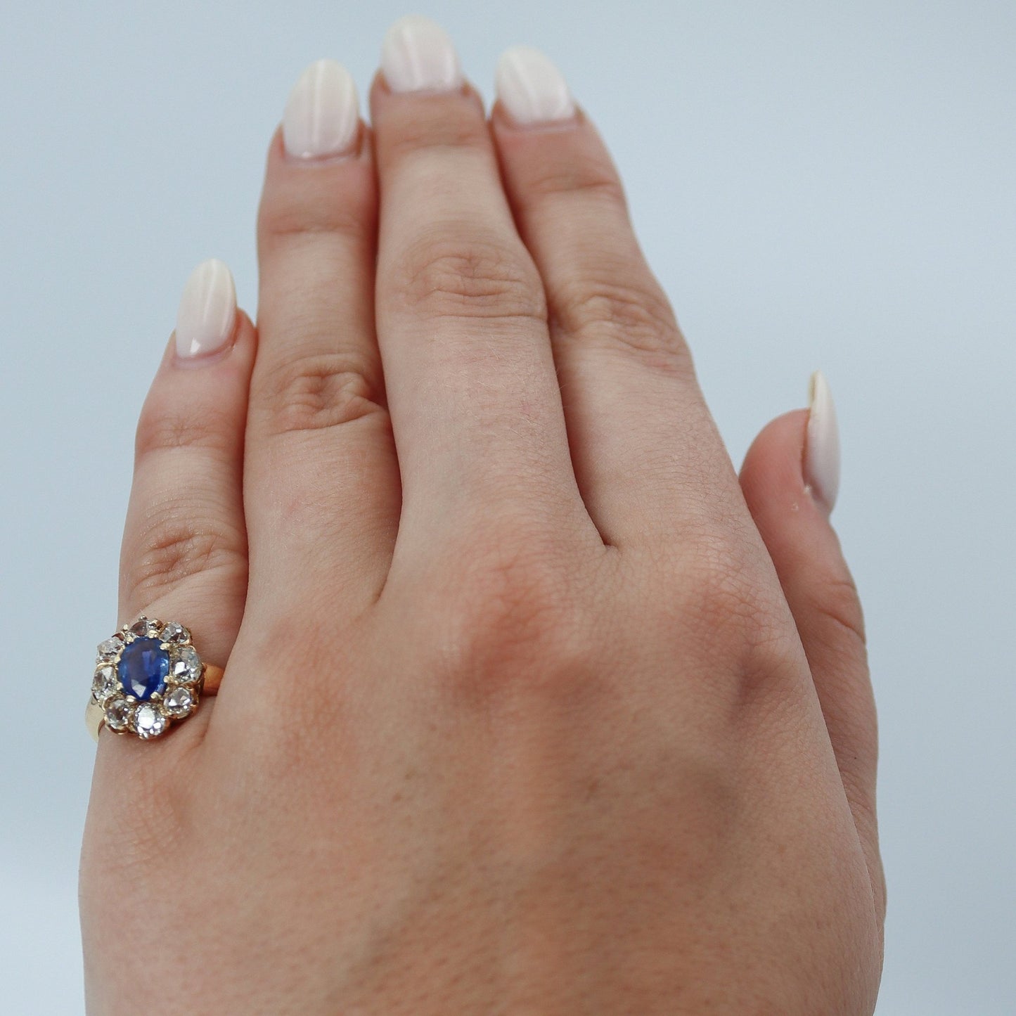 Lovely Art Deco 18 carat Gold 1 Carat Sapphire and Diamond Cluster Ring - Friar House
