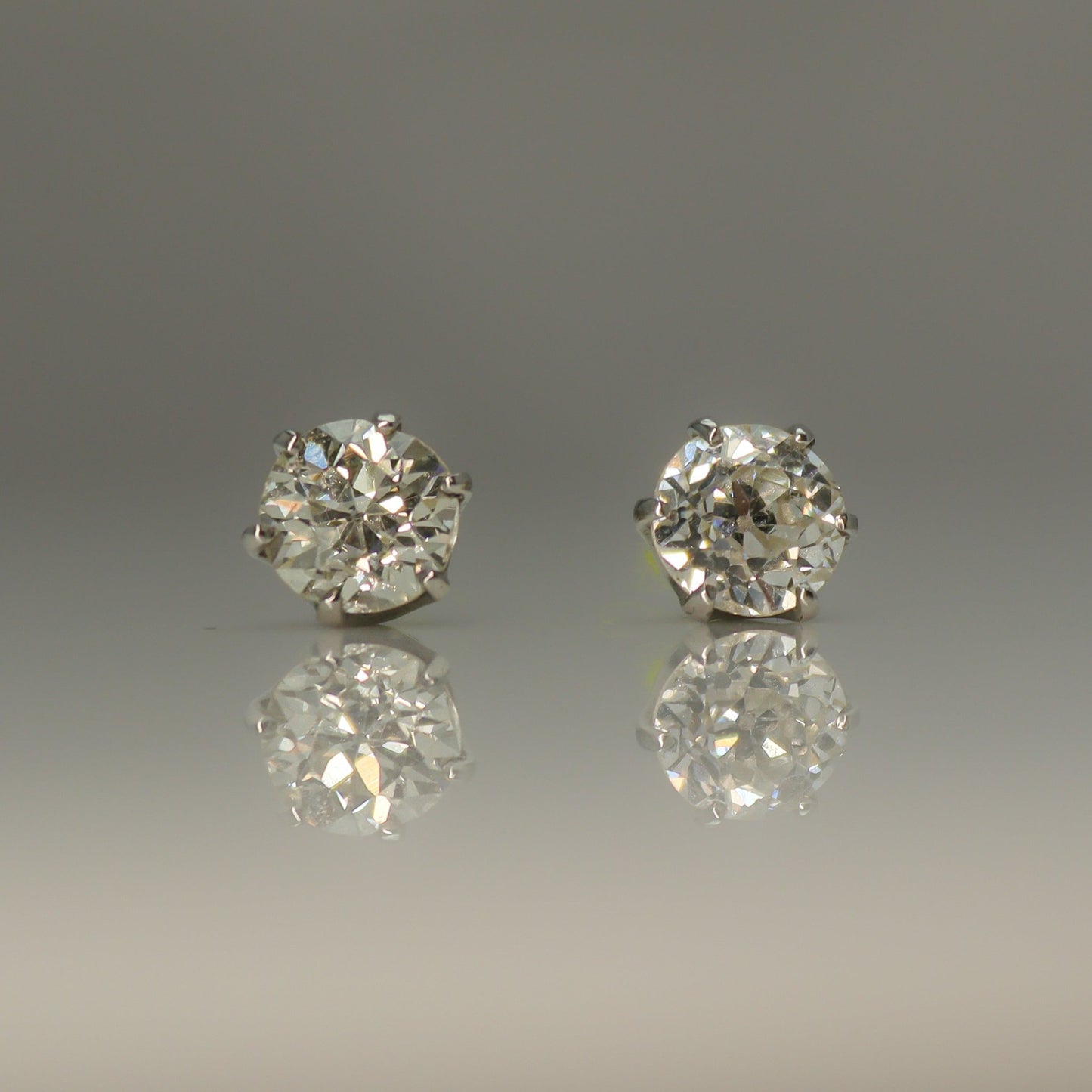 1.42ct Platinum Old Cut Diamond Stud Earrings - Friar House
