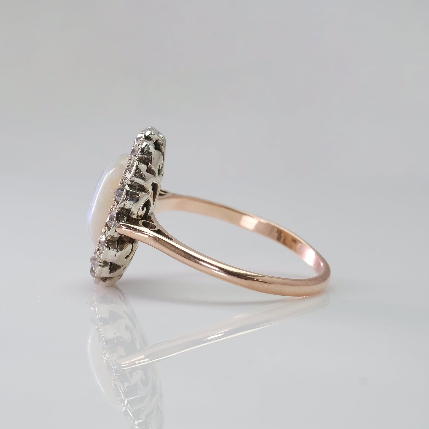 18 Carat Rose Gold Opal and Diamond Cluster Ring - Friar House