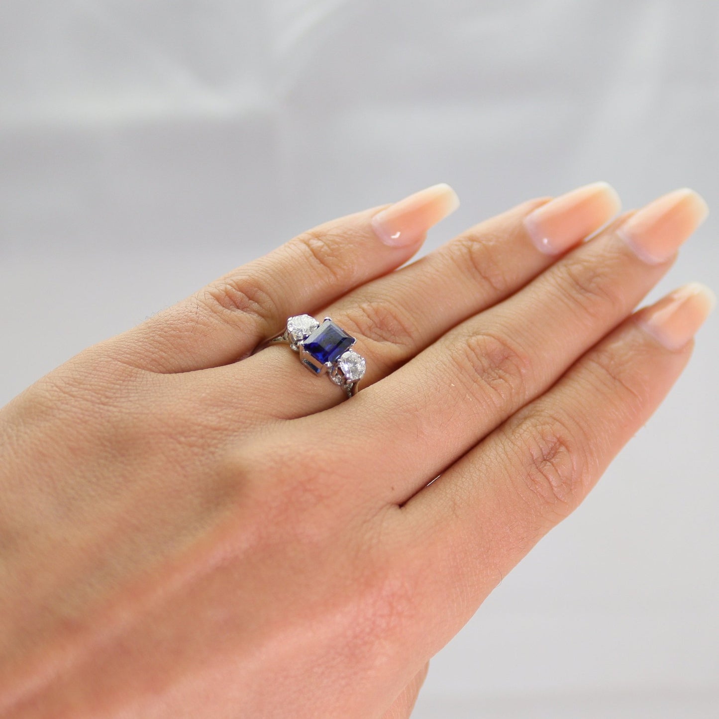 18 Carat White Gold Sapphire & Diamond Three Stone Ring - Friar House
