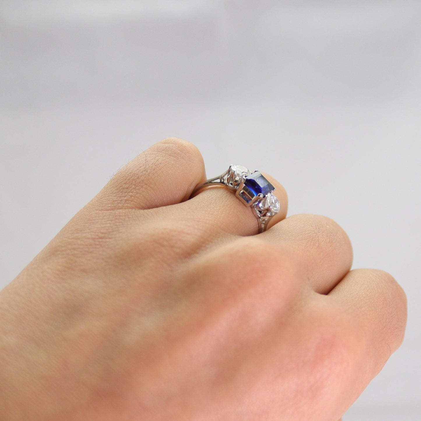 18 Carat White Gold Sapphire & Diamond Three Stone Ring - Friar House