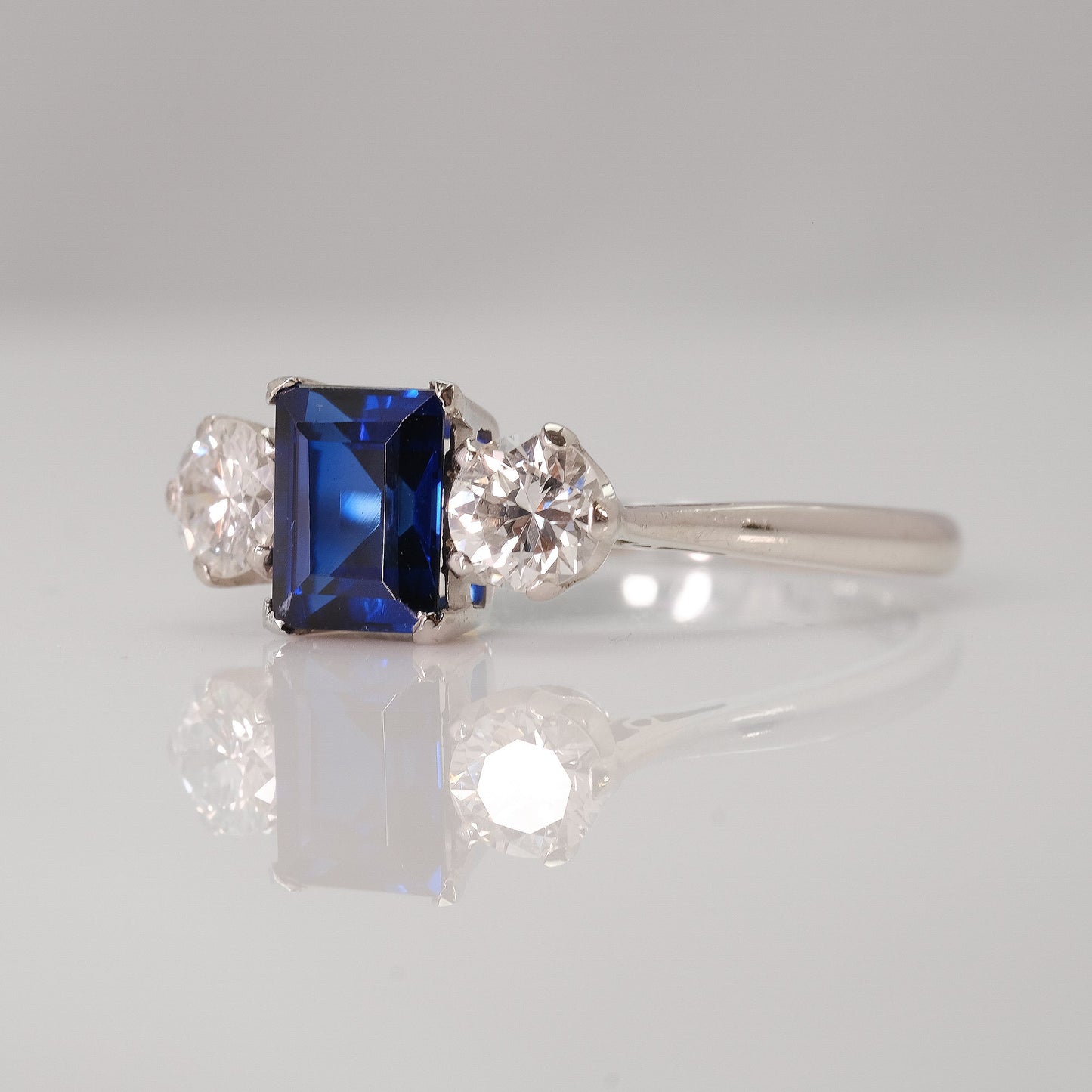 18 Carat White Gold Sapphire & Diamond Three Stone Ring - Friar House