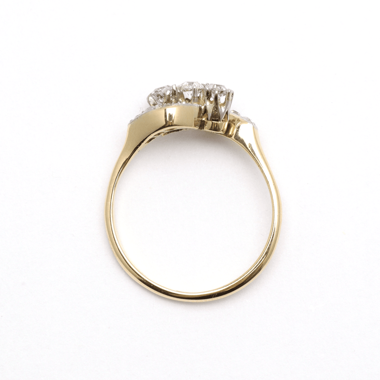 1930's 18ct Yellow Gold Three Stone Diamond Crossover Ring - Friar House