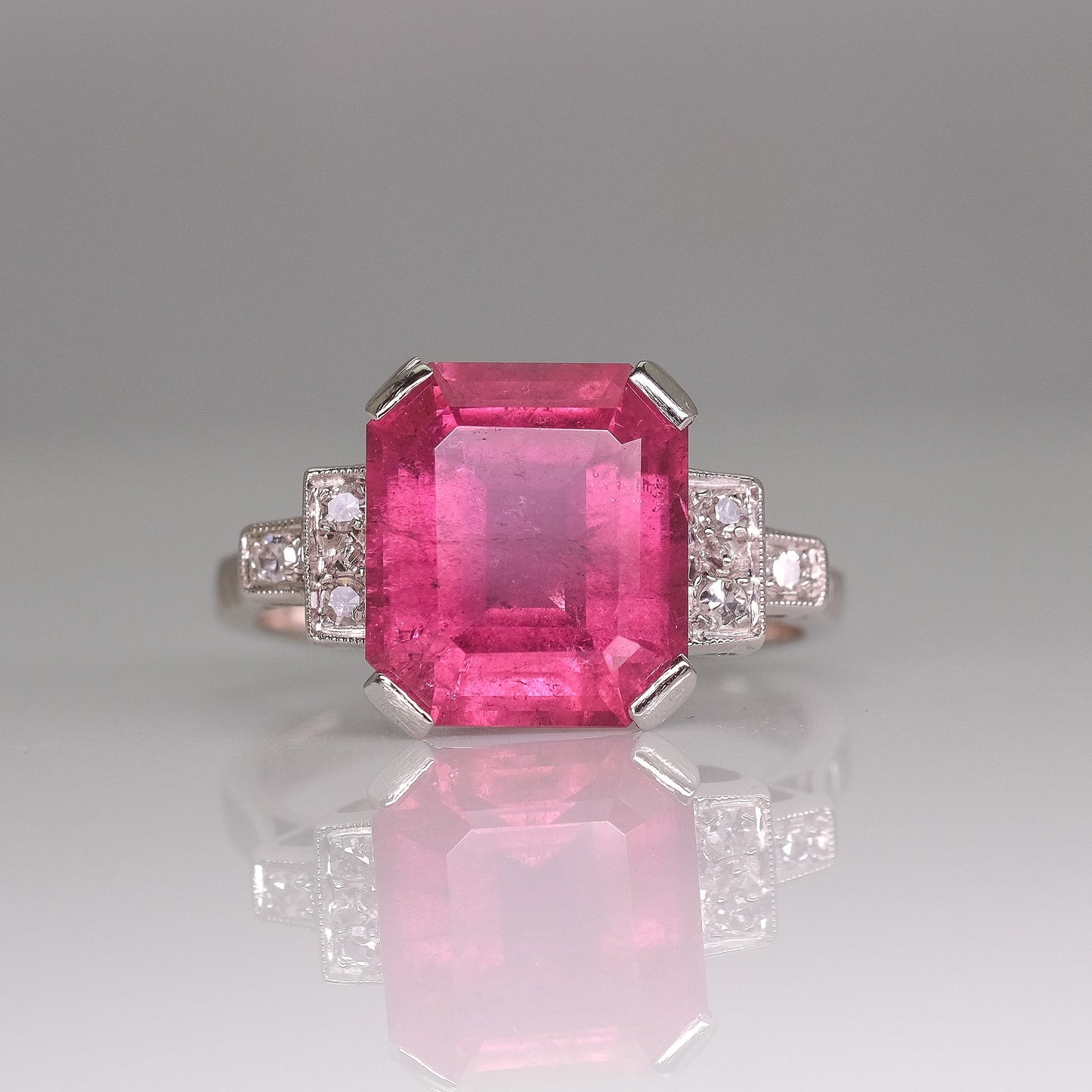 1930s Platinum Pink Tourmaline and Diamond Ring - Friar House