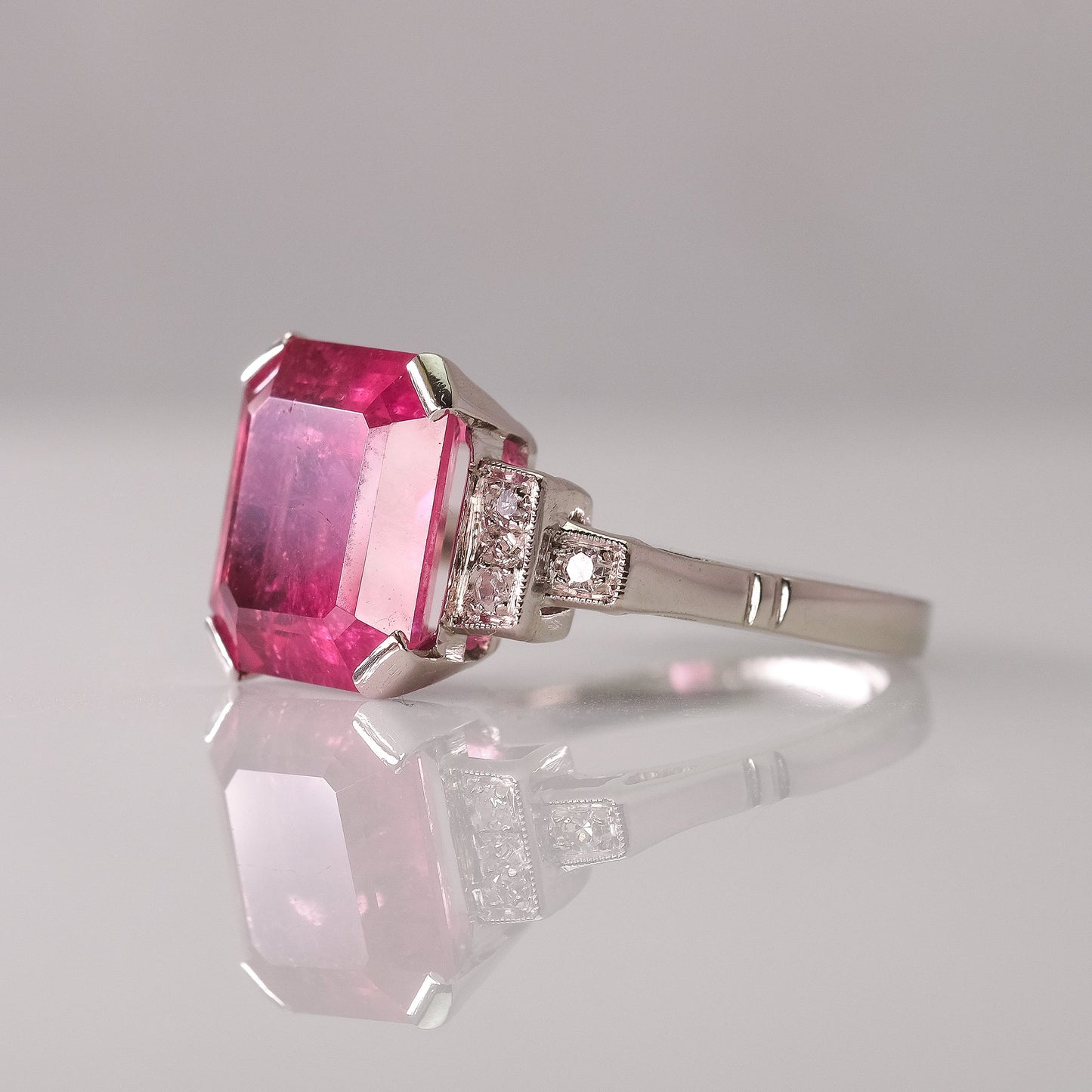 1930s Platinum Pink Tourmaline and Diamond Ring - Friar House