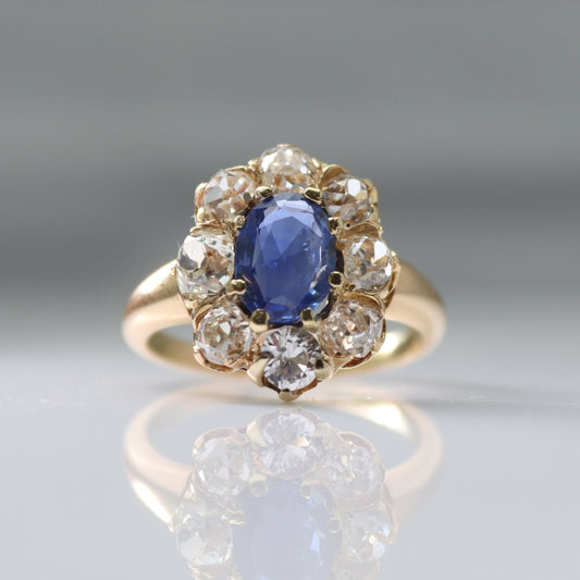 Art Deco 18 carat Gold Sapphire and Diamond Cluster Ring - Friar House