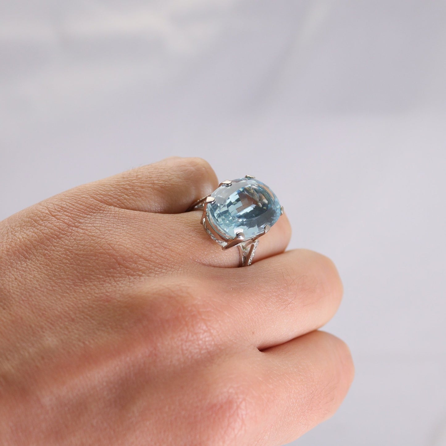 Art Deco Aquamarine and Diamond Cluster Ring - Friar House