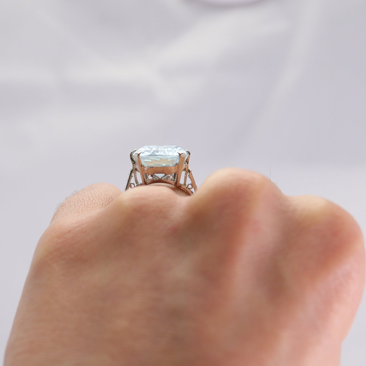 Art Deco Aquamarine and Diamond Cluster Ring - Friar House