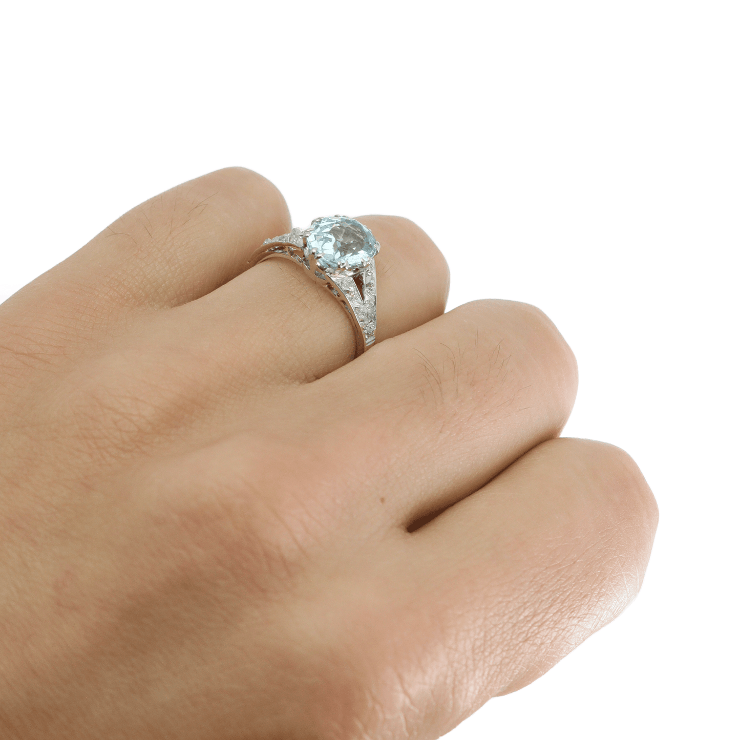 Art Deco Aquamarine & Diamond Cluster Ring - Friar House