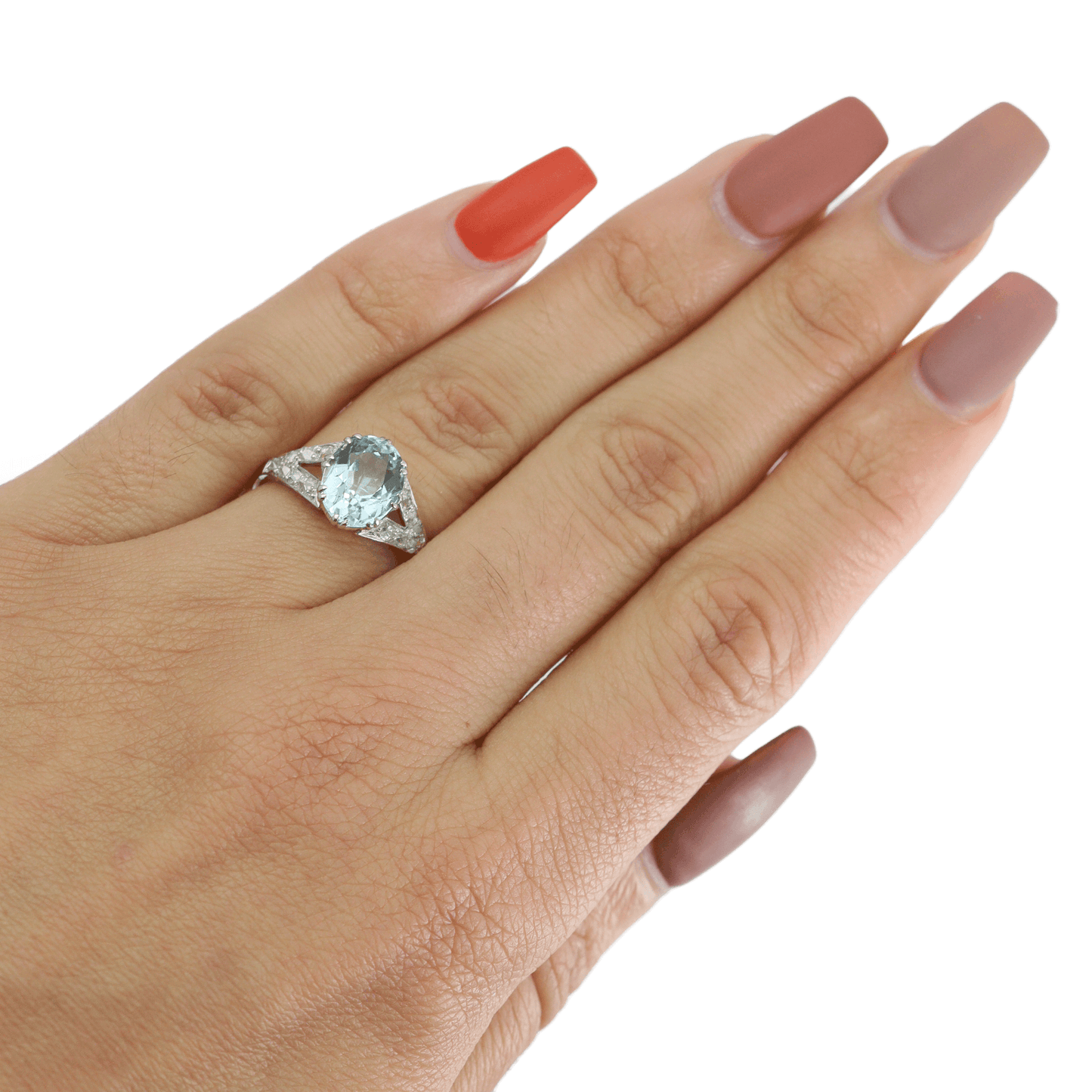 Art Deco Aquamarine & Diamond Cluster Ring - Friar House