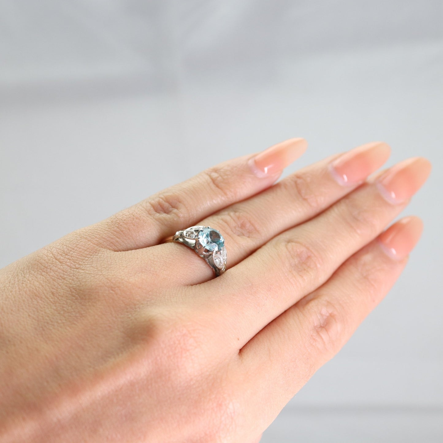 Art Deco Blue Zircon and Diamond Ring - Friar House