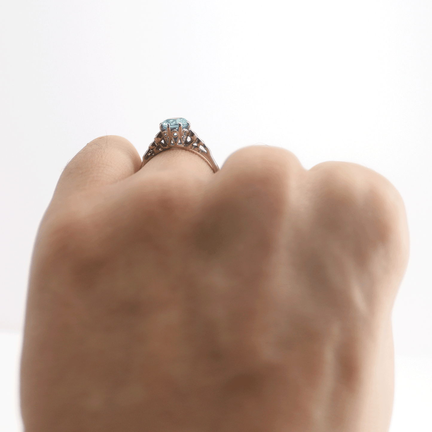 Art Deco Blue Zircon and Diamond Solitaire Ring - Friar House