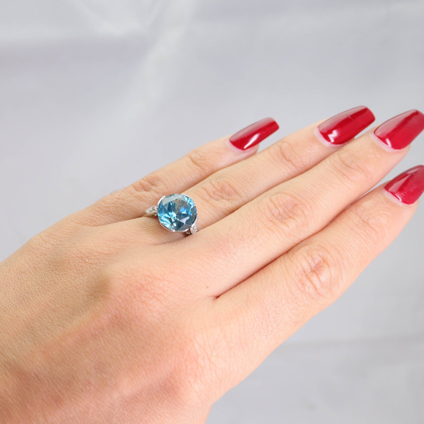 Art Deco Blue Zircon and Diamond Solitaire Ring - Friar House