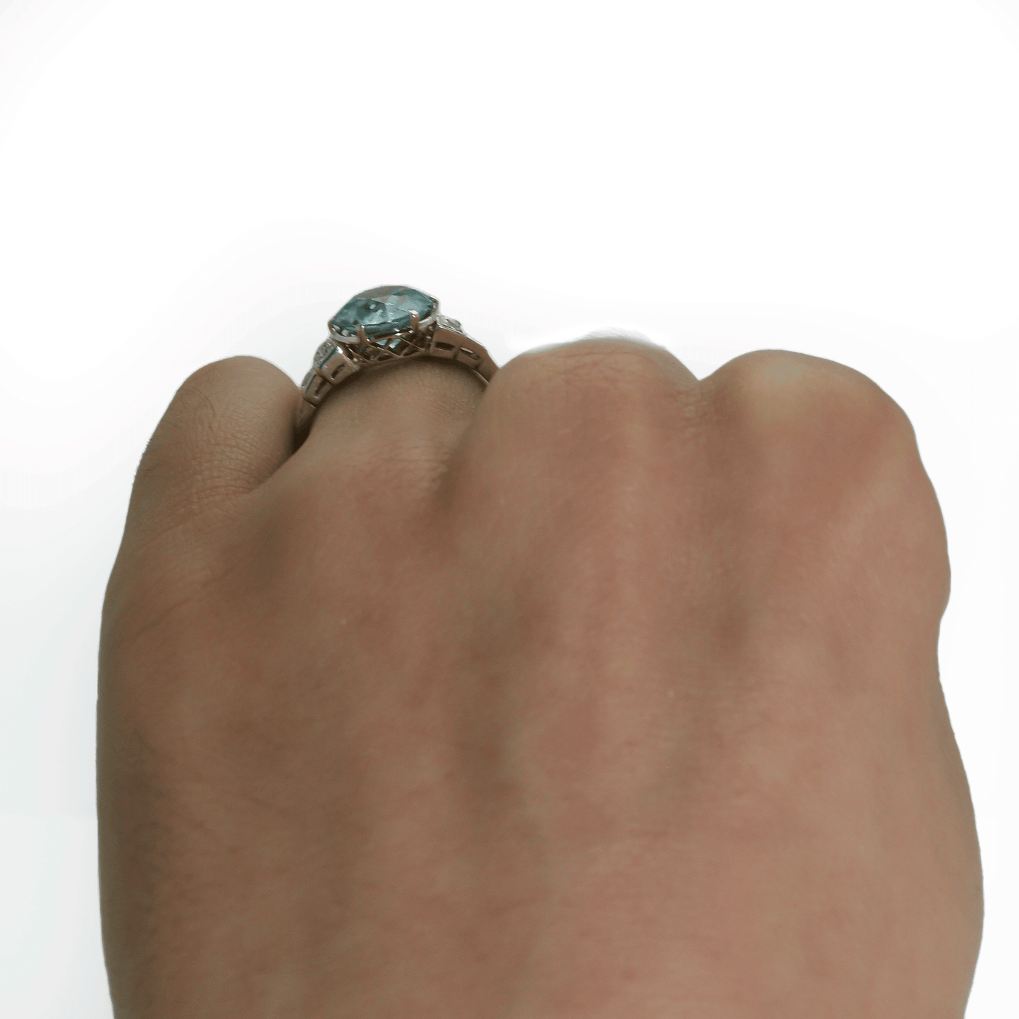 Art Deco Blue Zircon and Diamond Solitaire Ring - Friar House