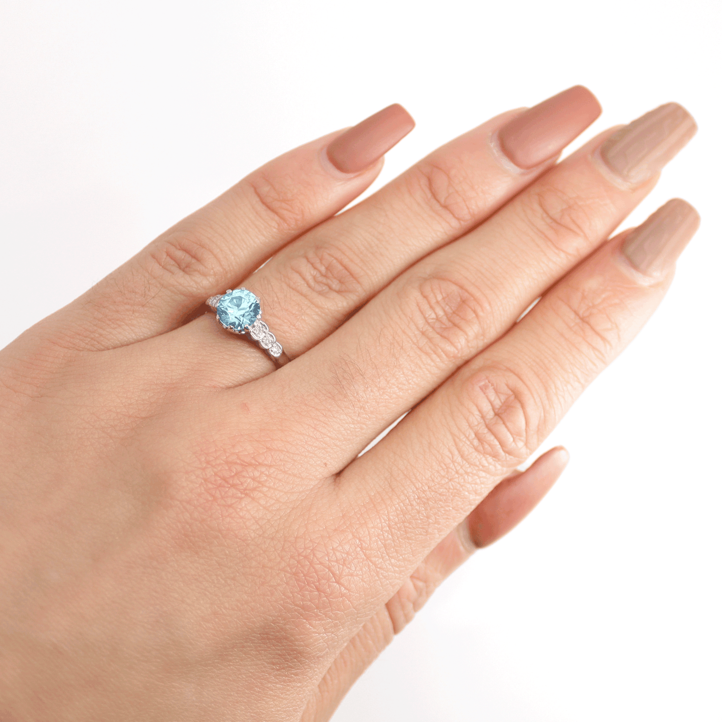 Art Deco Blue Zircon and Diamond Solitaire Ring - Friar House