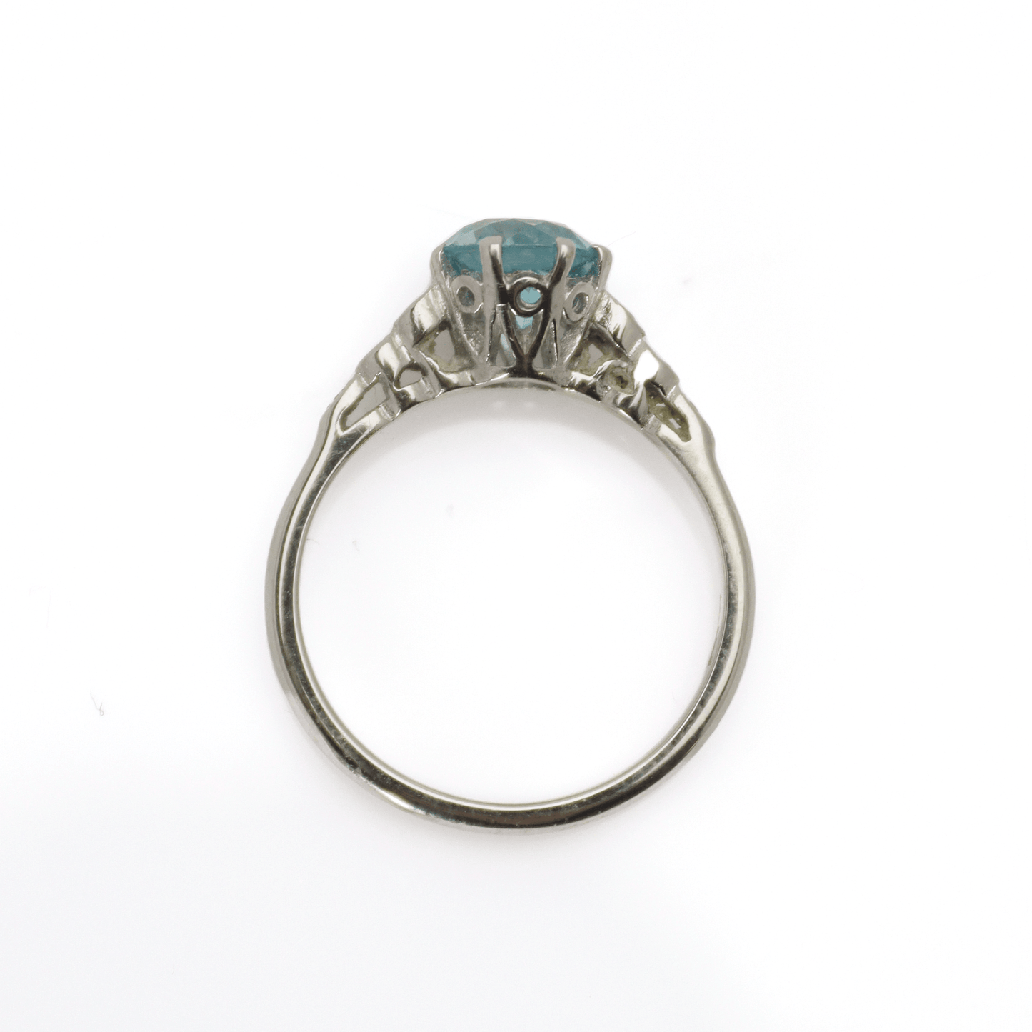 Art Deco Blue Zircon and Diamond Solitaire Ring - Friar House
