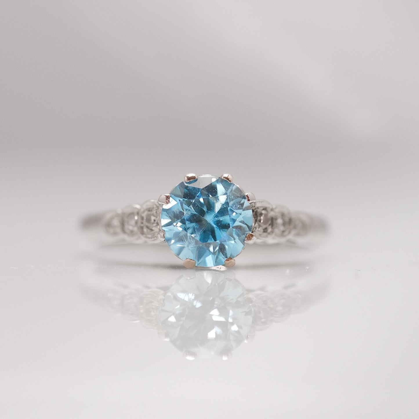 Art Deco Blue Zircon and Diamond Solitaire Ring - Friar House
