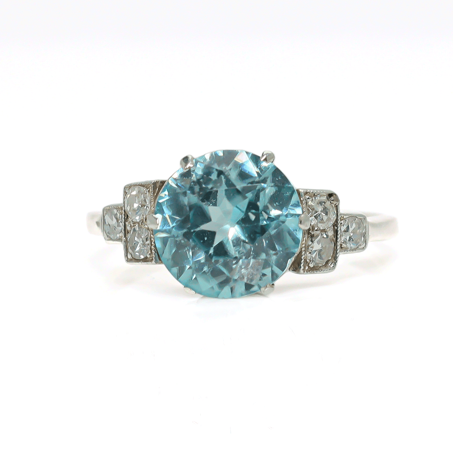 Art Deco Blue Zircon and Diamond Solitaire Ring - Friar House