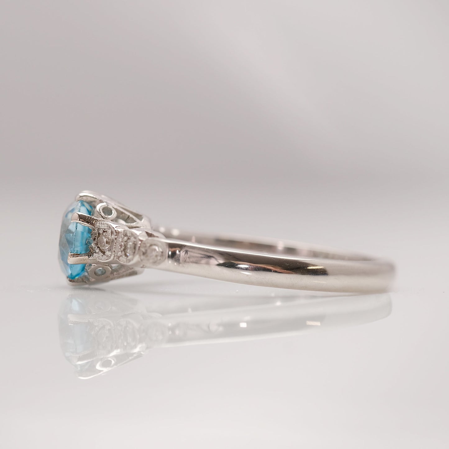 Art Deco Blue Zircon and Diamond Solitaire Ring - Friar House