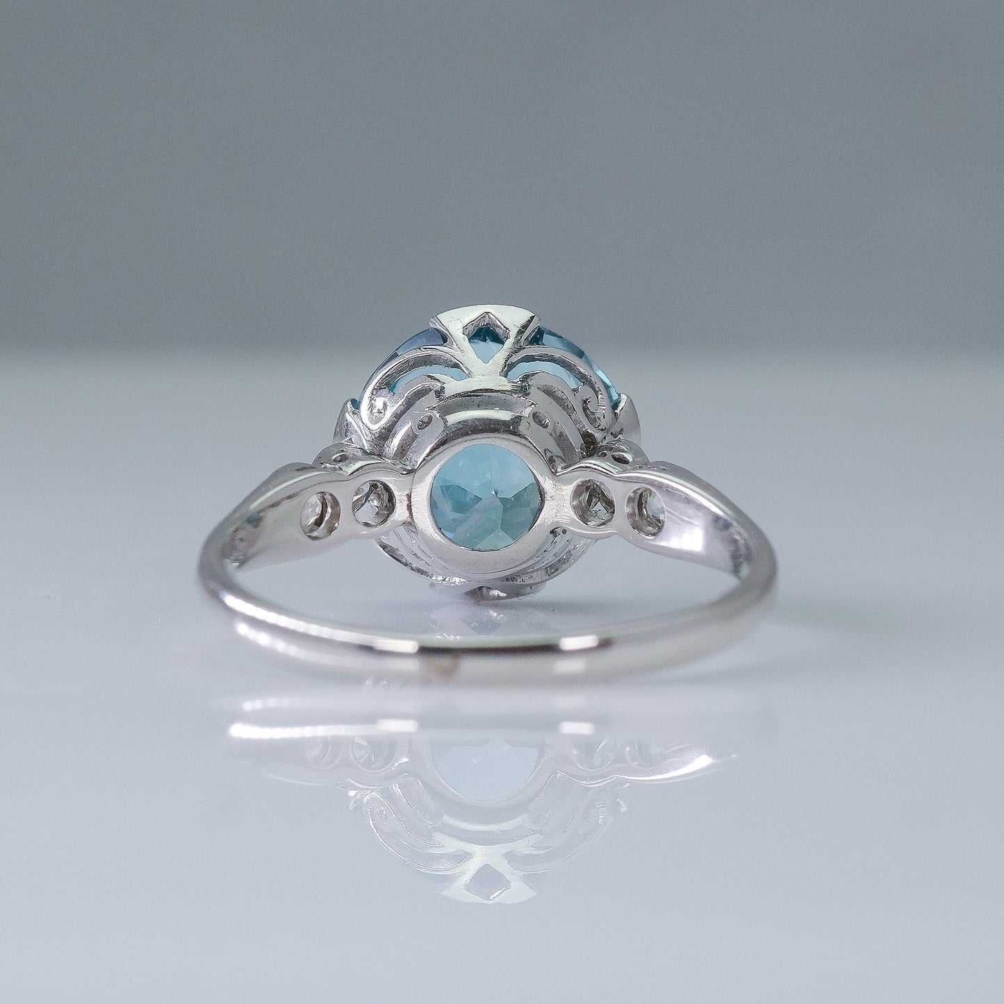 Art Deco Blue Zircon and Diamond Solitaire Ring - Friar House